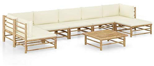 Tidyard Trädgårdslounge set med kuddar bambu, 8 st gräddvit, trädgårdskoffor