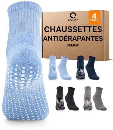 Occulto halkfria strumpor kvinnor 80% bomull 2-4 pack (modell: Madeleine) 4 pack | Svart-Grå-Marin-Blå 35-38