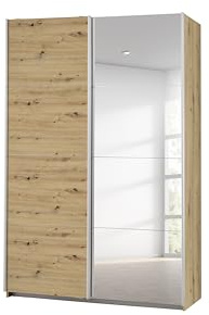 Rauch Möbel Caracas, Schwebetürenschrank, Eiche Artisan, Breite 136 cm | Kleiderschrank mit Schwebetüren, Schiebetüren, 2-türig, mit Spiegel, für Schlafzimmer, Kinderzimmer, Wohnzimmer, Garderobe