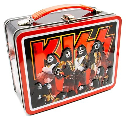 AQUARIUS KISS Fun Box - Sturdy Tin Storage Box with Plastic Handle & Embossed Front Cover - Officially Licensed KISS Merchandise & Collectible Gifts for Kids, Teens & Adults