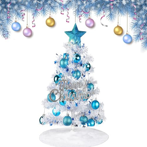 Mini-Weihnachtsbaum, DWcouple 60 cm, Bäume für Heimdekoration, kleiner Weihnachtsbaum mit 29 Stück Ornamente für Weihnachtsbaum, gefälschte kleine Bäume mit Lichtern und LED-Ornamenten