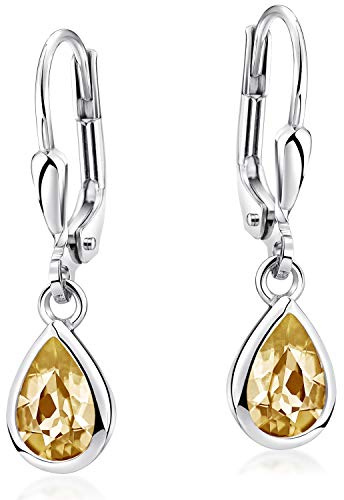Edelstein Ohrringe Silber 925 hängend in Tropfenform 25 x 6mm SO-448 | elegante Ohrhänger aus anlaufgeschütztem Sterlingsilber mit Edelsteintropfen incl Geschenk Box von MATERIA by Matthias Wagner