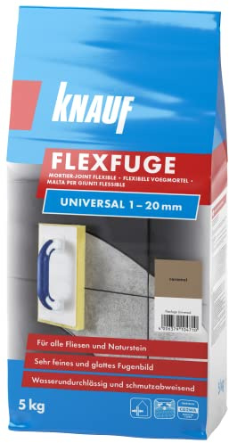 Knauf Flexfuge Universal 5 kg Caramel, universell einsetzbar für ein besonders glattes Fugenbild auf Wand & Boden im Innen- & Außenbereich, schnellhärtender Fugenmörtel auf Zementbasis