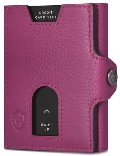 VON HEESEN Slim Wallet mit XXL Münzfach & RFID-Schutz - Leder Geldbeutel - Mini Geldbörse für Herren und Damen - Kartenetui Echtleder Karten Portemonnaie klein - Kreditkartenetui Pink