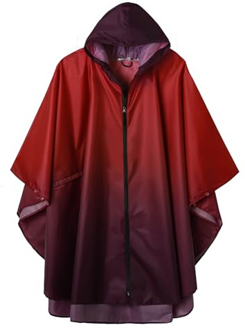 SaphiRose Adults Rain Poncho Waterproof Raincoat Women Gradient Hood with Pocket (Gradient Burgundy)