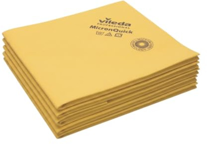 Vileda Professional, Bayeta r-MicronQuick, Amarillo, 5u, Microfibra Ultrafina reciclada, Elimina 99,99% bacterias y Virus BCoV, 400 Lavados, Secado sin rastros, Tecnología Egolon