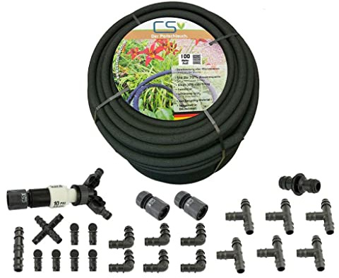 CS Profi Perlschlauch 100m Komplettset – nachhaltiges, ökologisches eco-Bewässerungssystem für Garten, Rasen & Flächenbewässerung – bis zu 70 % Wasserersparnis