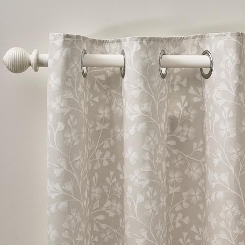 Catherine Lansfield Brooke Floral 90x90 Inch Lined Eyelet Curtains Two Panels Natural