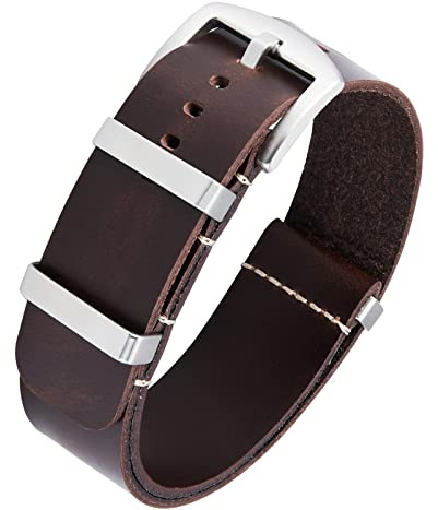 BINLUN Leder Uhrenarmband Einteilig Geöltes Lederarmband 18mm 19mm 20mm 21mm 22mm 24mm Ersatz Uhrenarmbänder für Herren und Damen mit Silber/Schwarze Schnalle