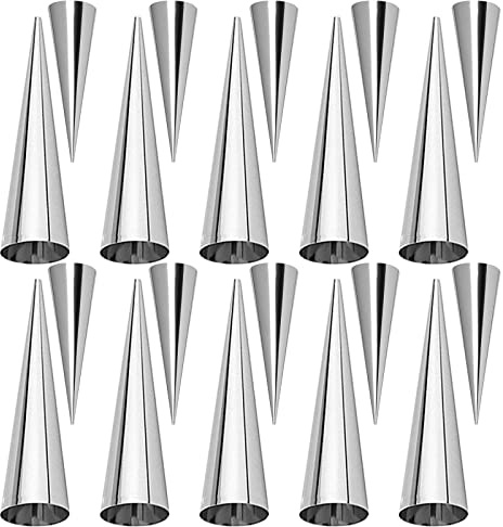 Joyeee Paquete de 10 moldes de cuerno de crema pequeños 3.4 pulgadas + 10 moldes de cuerno de crema grandes 5 pulgadas, molde de conos de cuerno de crema pequeño para postre de fiesta