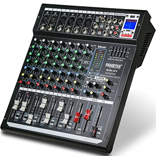 Mezclador de Audio Profesional 8 Canales Mesa de Mezclas para Escenarios y Eventos, Dj Mixer Audio con Usb Bluetooth MP3 Mesa Sonido