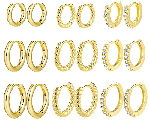 ALEXCRAFT 9Paar Ohrringe Creolen Set Damen Ohrringe für Mehrere Ohrlöcher | Ohrringe Set Stapelbar Mehrere Ohrlöcher Knorpel Piercing Creolen Kleine Kreolen Zirkonia Verdreht Herz Oval Eckig Creolen