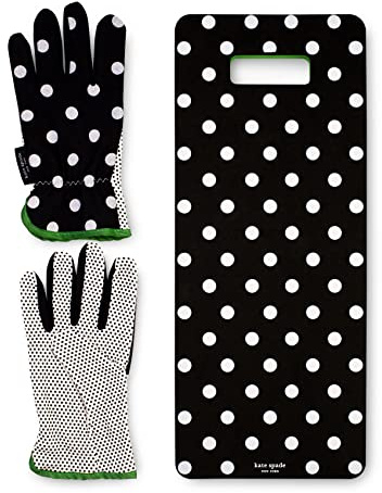 Kate Spade New York Garden Kneeler and Gardening Gloves for Women, Cute Garden Tool Set with Thick Kneeling Pad and Yard Gloves, Picture Dot