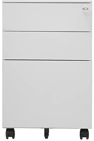Tidyard Aktenschrank Rollschrank mit Rollen Rollcontainer Bürocontainer Schubladenschrank Büroschrank Stahlschrank Metallschrank 39 x 45 x 60 cm (B x T x H) 3 Schubladen mit 3-facher Kugellagerung