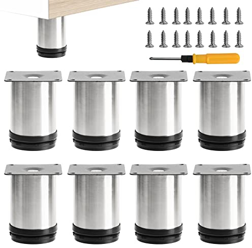 Uotyle 8PCS Adjustable Legs 80mm Adjustable Sofa Legs For Furniture Stainless Steel Cabinet Legs With Screws ＆ Screwdriver For Home/Office/Kitchen