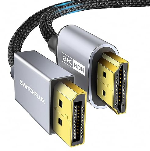 SWITCHFLUX 1,8 m 8K DisplayPort auf HDMI Kabel [8K @ 60Hz, 4K@120Hz, 2K@144Hz], unidirektionale DP Quelle auf HDMI Display, DisplayPort 1.4 zu HDMI 2.1 geflochtenes Kabel für AMD, NVIDIA