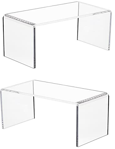 Jusalpha 2 PC Clear Acrylic Risers, Acrylic Display Risers Shelf Showcase Fixtures for Jewelry, Display Stand for Amiibo Funko POP Figures, Cupcakes, Food Display, Cabinet- (8''x 4''x 4.5'', 2 sets)