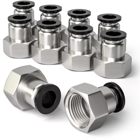 Bwintech 10 Piezas 6mm Tubo OD x 1/2 Hembra BSP Rosca Recta Push in Connect Racor Neumático,PCF6-04 Adaptador Rápido de Línea de Aire
