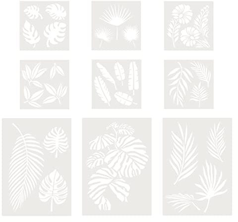 Hsthe Sea 9 Uds Hojas Plantillas Reutilizable Hoja Pintura Plantilla Hoja Pared Plantilla botánica para Pared Muebles de Madera decoración del hogar
