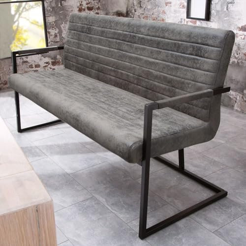cagü: Sitzbank Philadelphia Grau Vintage mit Armlehnen Mikrofaser 160cm x 63cm x 88cm