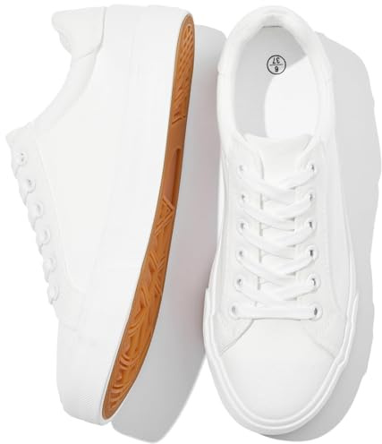 Witwatia White Canvas Sneakers for Women Lace-up Tennis Shoes Non-Slip Cozy Low Top Walking Shoes for Women White US8