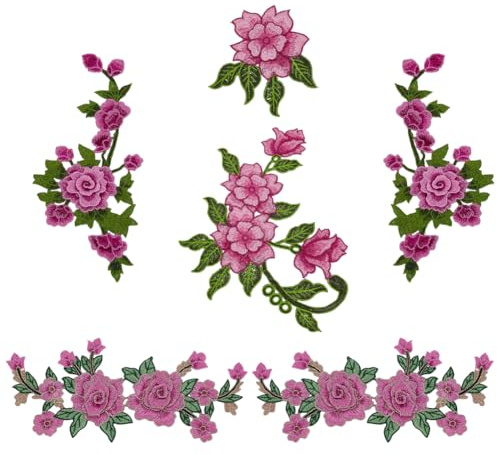 FINGERINSPIRE 6 Stück Stickerei Pfingstrose Aufnäher 3 Stile 3D Rosa Flora Mit Blättern Stoffaufnäher Polyester Gestickte Applikationen Für Hut Tasche Jeans Reparatur Kunsthandwerk Kleidung Cheongsam