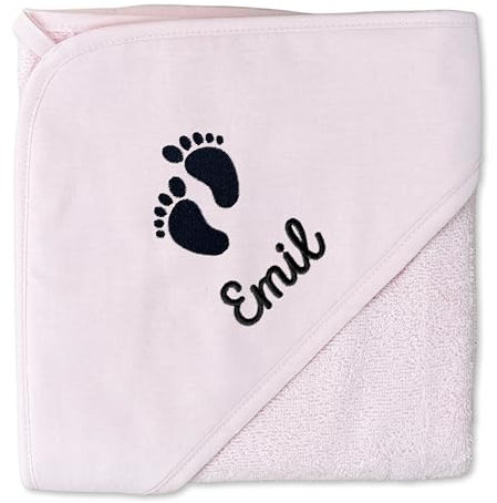 upstitch studio Baby Kapuzenhandtuch (75x75 cm) Junge rosa mit Namen personalisiert Bestickt aus 100% Baumwolle - Babyhandtuch, Badetuch und Kinderhandtuch