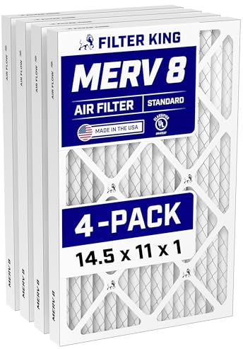 Filter King 14,5 x 11 x 1 luftfilter | 4-pack | MERV 8 HVAC veckade A/C ugnsfilter | TILLVERKAD I USA | Faktisk storlek: 14,5 x 11 x .75 tum