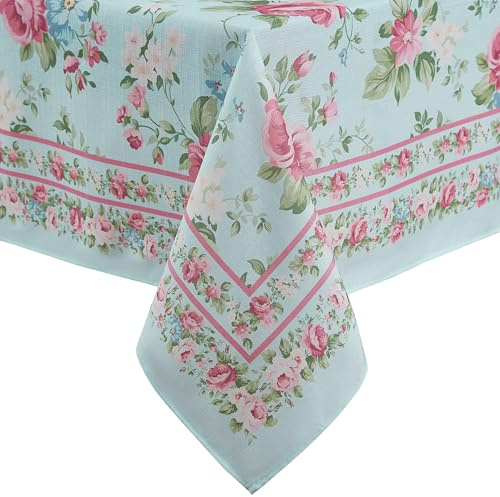 Elrene Home Fashions Spring Summer Vintage Floral Garden Cottage Border Fabric Rectangle Tablecloth, 60x84