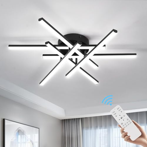 CANEOE Sputnik Modern Led Ceiling Light,50W LED Dimmable with Remote Control Ceiling Light Fixture Black Flush Mount Chandelier Ceiling Lighting for Bedroom Living Room Kitchen Office Ceiling Lamp