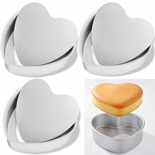 Nuogo 3 Pieces 8 Inch Heart Shaped Cake Pans Non-stick Aluminum Baking Pans with Removable Bottom Heart Cake Mold for Kitchen Birthday Wedding Valentine's Day