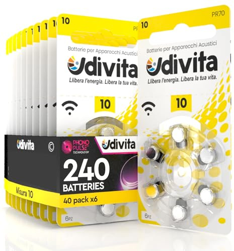 240 Pile Per Apparecchi Acustici Udivita Misura 10 Batterie Zinco Aria - 40 Blister da 6 Pile