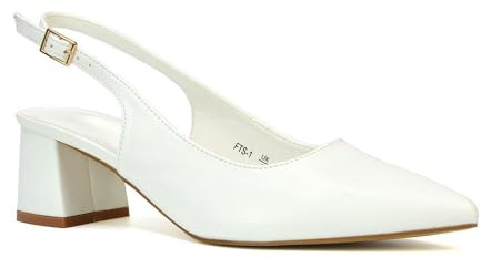 ESSEX GLAM Womens Court Shoes Ladies Block Low Heel Point Toe Slingback Evening Classic Pumps Shoes Size 3-8