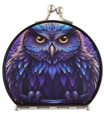NYYYTTTEU Schicke Lila Eule Makeup Kleiner Spiegel für Handtaschen,Faltbar Kompaktspiegel Tragbarer Klappspiegel Taschenspiegel für Reisen