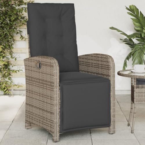 ZEYUAN Gartensessel mit Fußteil Verstellbar Grau Poly Rattan, Gartenstühle, Gartenmöbel, Balkonstuhl, Garten Stühle, Terrassenstühle, Balkonmöbel - 365187