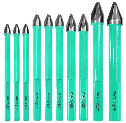 LEKOMESH Set Punte Trapano Carburo - 10 pezzi 5mm*3+6mm*3+8mm*2+10mm+12mm Punte Trapano Gres Porcellanato per Legno, Plastica, Muratura, Piastrelle di Ceramica, Marmo, Vetro, Gambo Triangolare