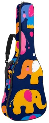 Gitarrentasche für Akustikgitarre mit zwei Taschen, niedliche Elefanten aufgereiht, wasserabweisend, doppelt verstellbarer Schultergurt, Gitarrentasche, Niedliche Elefanten aufgereiht, 42.9x16.9x4.7