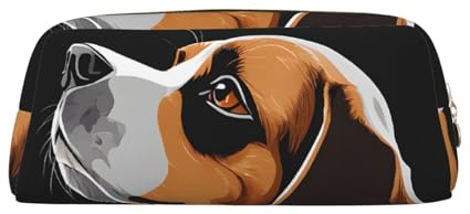 ASPOIJHN Vielseitiges Leder-Federmäppchen mit niedlichem Hund, stilvolle Aufbewahrungstasche für Schule, Büro, Schreibwaren, Kosmetiktasche, Münzen, gold, Einheitsgröße, Krawattenetui