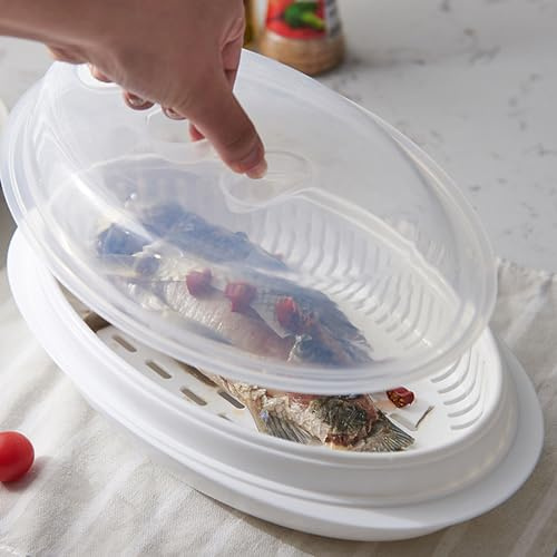 WGFOIP Contenitore per Cottura a Vapore, in PP ovale con fori di ventilazione multifunzionale, Portaverdure e Pesce al Vapore, per cuocere al vapore verdure, pesce, ravioli e panini, grande
