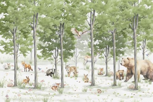 A.S. Création Papier peint Wildlife 3,75 m x 2,50 m - WALLLOVE Papier peint forêt chambre enfant vert, marron, beige colle incluse - DD129593