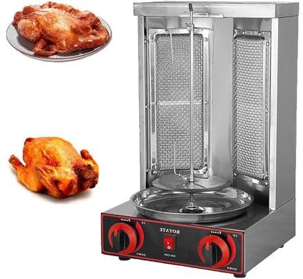 LwiftGal Parrilla De Gas para Barbacoa, Asador Vertical para Horno, MáQuina Asadora Gyro, MáQuina Asadora Vertical A Gas con Quemadores para Cocina Y Restaurante,Silver-M