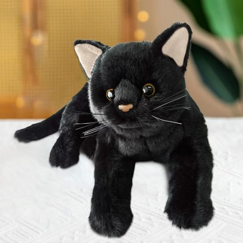 Générique Jouet en Peluche Chat Noir 12 Pouces, Animal Réaliste, Cadeau Mignon et Doux pour Enfants