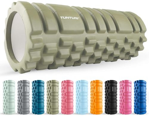 Tunturi Yoga Grid Foam Roller - fazienrolle rücken wirbelsäule - 33 cm lang in Armeegrün - fitness rolle - Rücken rolle - Inkl. kostenlose Fitness-App