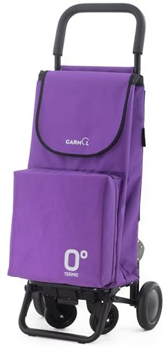 GARMOL Carro de la Compra Térmico Plegable 55L | Bolsillo Térmico Interior 11L | Carro 4 Ruedas Gran Capacidad | 2 Ruedas Fijas + 2 Giratorias | Carrito Compra Plegable Color Violeta