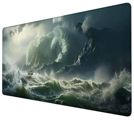 Alfombrilla Ratón, Alfombrilla Ratón XXL Gaming Tapete Escritorio Ordenador (1400x600x3mm) Protector Escritorio Alfombrilla Antideslizante para Ratón Láser y Óptico (Ondas) mousepad (Gris) 0-2-R