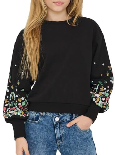 Only & Kids Kogbrooke L/S O-Neck Flower SWT Noos Femme Noir Taille 110-116, Noir, 138-144