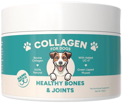 Happi Pets Collagen for Dogs Powder - Joint Supplements for Dogs - Dog Supplement with UC-11, Bovine Collagen & Green Lipped Mussel - Beef Flavoured, 150g Tub - Serving Scoop
