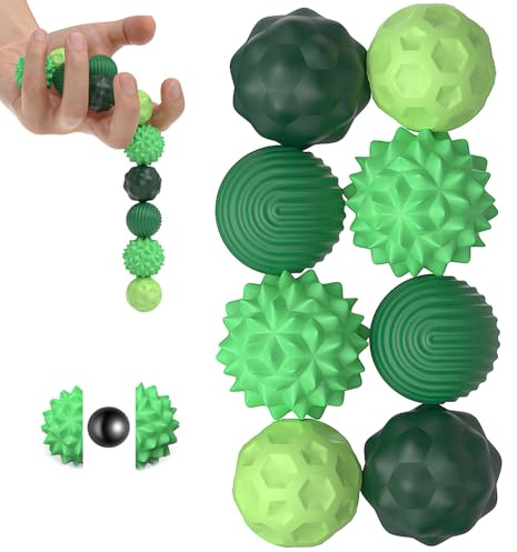Magnetische Fidget Toys, 8 Stück Magnetkugeln Stressball Silikon Sensorik Spielzeug, Magnetische Anziehungskraft Stress Bälle mit Silikonhülle, Sensory Toy, Anti-Stress Fidget Toys für Angst (Grün)