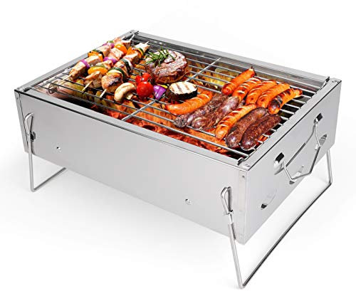 Parrilla de carbón para Barbacoa, Parrilla portátil Plegable para Exteriores, Parrilla pequeña de Acero Inoxidable de sobremesa para Acampar, Fiestas al Aire Libre, cocinar, Senderismo, picn