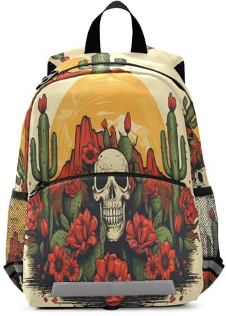 ISAOA Kinder-Rucksack, niedlich, Mini-Tasche, Totenkopf, Blume, Kaktus, für Babys, Mädchen, Jungen, multi